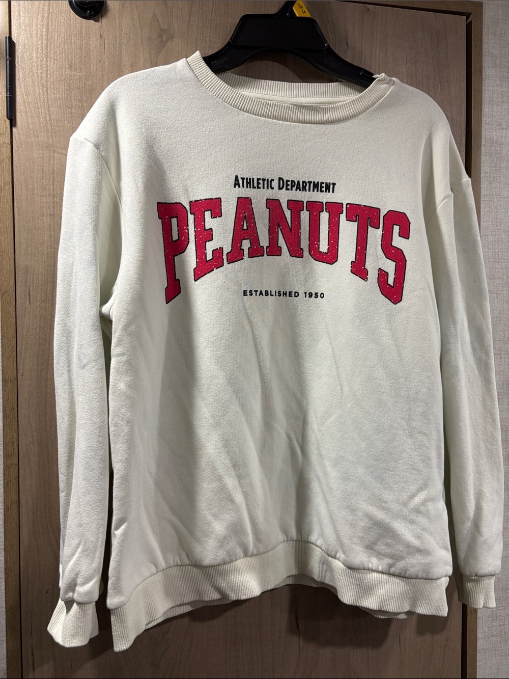 Peanuts Crewneck Sweatshirt in White with Red Logo